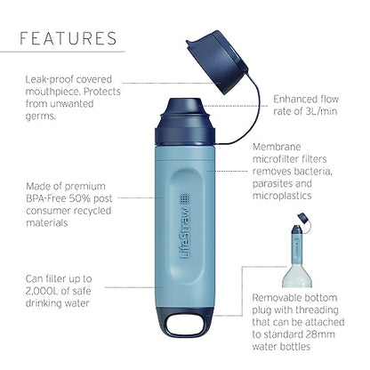 LifeStraw Peak Series – Solo Personal Water Filter for Hiking, Camping, Travel, Survival and Emergency preparedness. Removes Bacteria, parasites and microplastics, Blue Raspberry