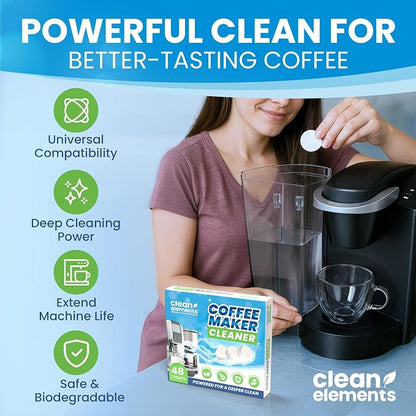 Coffee Maker Cleaner & Descaler Tablets for Pot & Machine, 48 Ct