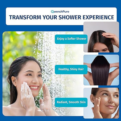 QwenchPure Shower Filter for Chlorine – High Output, 100% KDF-55, Removes Chlorine & Contaminants, Softens & Purifies Hard Water, Improves Skin & Hair, Easy Installation, Made for Hot Water