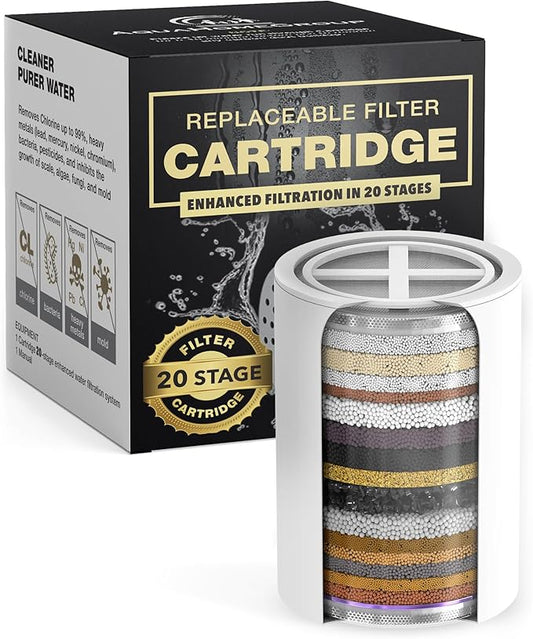 AquaHomeGroup 20 Stage Shower Filter Replacement Cartridge - Reduces Chlorine, Heavy Metals and Sediment - No Housing - Fits 15 and 20 Stage Filters