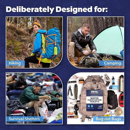 Water Purification Tablets - Water Purifier Tablets for Emergency Water - Hiking, Camping, Survival, Emergency – Drinking Water Filtration System Survival Tabs - Purificador De Agua - 1L - 100 Tablets
