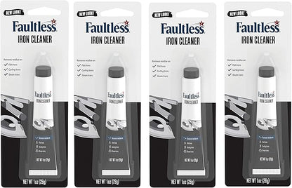 Faultless Hot Iron Cleaner, Non-Toxic Steam Iron Cleaner, Removes Melted Fabrics, Glue, Hard Water, Lime Deposits & Starch (1 oz) (4 Pack)