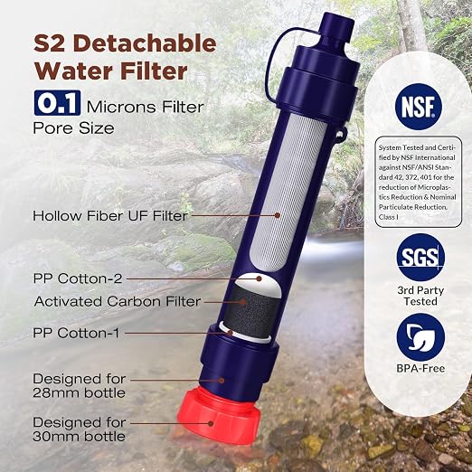 Membrane Solutions 12L Gravity Water Filter Max with Shower for Camping | NSF/ANSI 42, 372 & 401 certified; 0.1-micron 4-stage filter, 1,320-gal life for group camping, RV trips & emergencies
