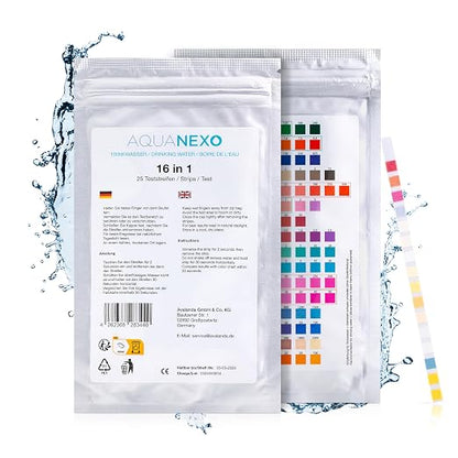 16 in 1 Drinking Water Test Kit - 25 Test Strips for Tap, Well & City Water - Tests Lead, Copper, Iron, Fluoride, Chlorine, Hardness, pH, Nitrate, Alkalinity & More