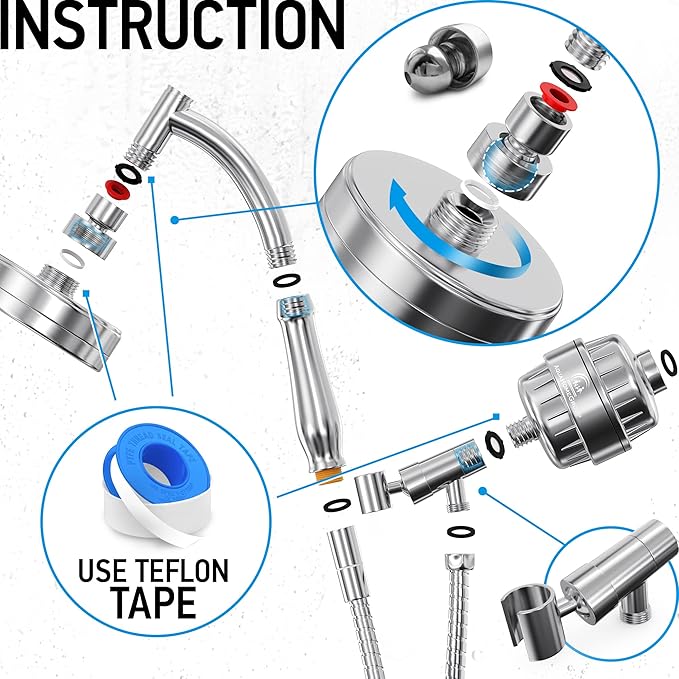 AquaHomeGroup Handheld Shower Head with Filter - 20 Stage Filtration Shower Filter for Hard Water - Vitamin C E and A and 4x filter cartridge bundle