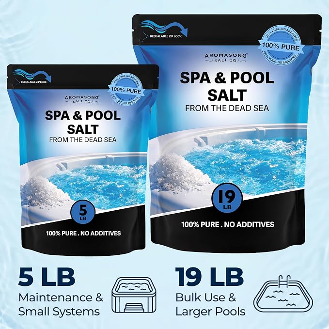 Aromasong Dead Sea Pool & Hot Tub Salt – Spa Salt for Salt Water Chlorine Generator – High Purity Sodium Chloride Salt for Jacuzzi, Hot Spring, Caldera, Swim Spa & Freshwater Systems 5 Lb