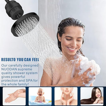 Filtered Shower Head with Extension Arm, High Pressure Rain Showerhead Filter Set for Hard Water Removes Chlorine and Harmful Substances (Matte Black)