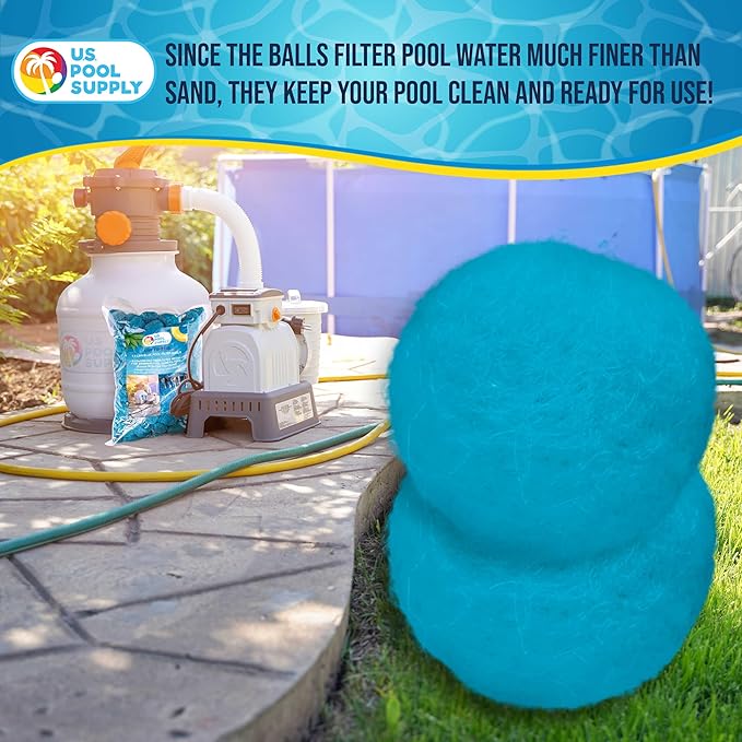 U.S. Pool Supply 1.5 lbs Blue Pool Filter Balls for Sand Filter - Reusable Fiber Filter Media for Swimming Pool Sand Filters, Replacement Equals 50 lbs of Filtration Pump Sand - Above Ground Cleaning
