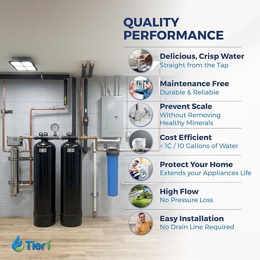 Tier1 Salt-Free Descaler & Chloramine Filter | 3-in-1 TAC Conditioner | 450,000 Gallon Capacity | Catalytic Chloramine Reduction & Sediment Pre-Filter System | Scale Prevention Softener Alternative