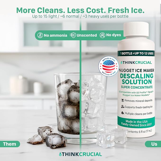 Think Crucial Up to 15 cleans SUPER Concentrate for GE Profile Opal® Ice Maker Descaler – 6 oz - Clean Mode Ready – Unscented, Hot-Water Mix – Multiple Uses per Bottle
