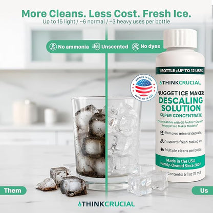 Think Crucial Up to 15 cleans SUPER Concentrate for GE Profile Opal® Ice Maker Descaler – 6 oz - Clean Mode Ready – Unscented, Hot-Water Mix – Multiple Uses per Bottle