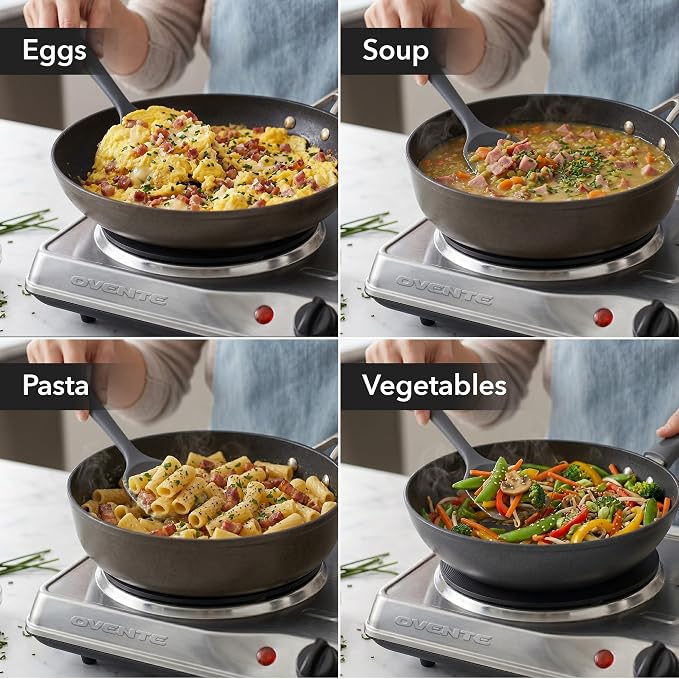 OVENTE Electric Cast Iron Double Burner, 1700W Hot Plate, Silver BGS102S | 7.25" & 6.10" Portable Countertop Cooktop, Stainless Steel, 5 Level Temperature Control, Indicator Light, Easy-to-Clean