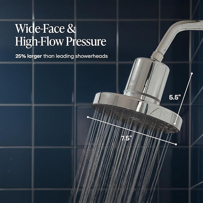 Cold Life Filtered Shower Head for Hard Water - Recommended by Gary Brecka - Wide-Face High-Pressure Shower Head with Filter - Multi-Stage Filtration for Skin & Hair, 99% Chlorine Reduction, Chrome