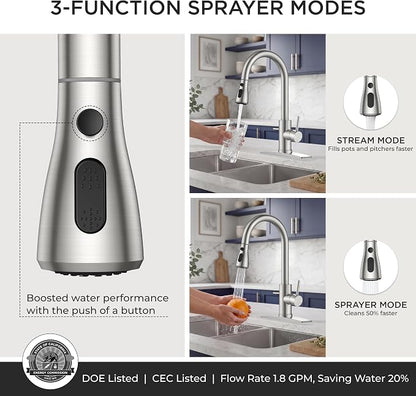FORIOUS Touch Activated Kitchen Faucets Pull Down Sprayer, Brushed Nickel | High Arc Kitchen Sink Faucet with Deck Plate, Stainless Steel, Single Hole, Single Handle, Fit for RV Bar Farmhouse Laundry