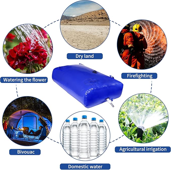 GHOSOONE 4000 L/1000 Gal Water Bladder Tank, Foldable Portable Water Storage Container, Emergency Water Bag for RV, Truck Bed, Fire Prevention, Drought Resistance, Blue