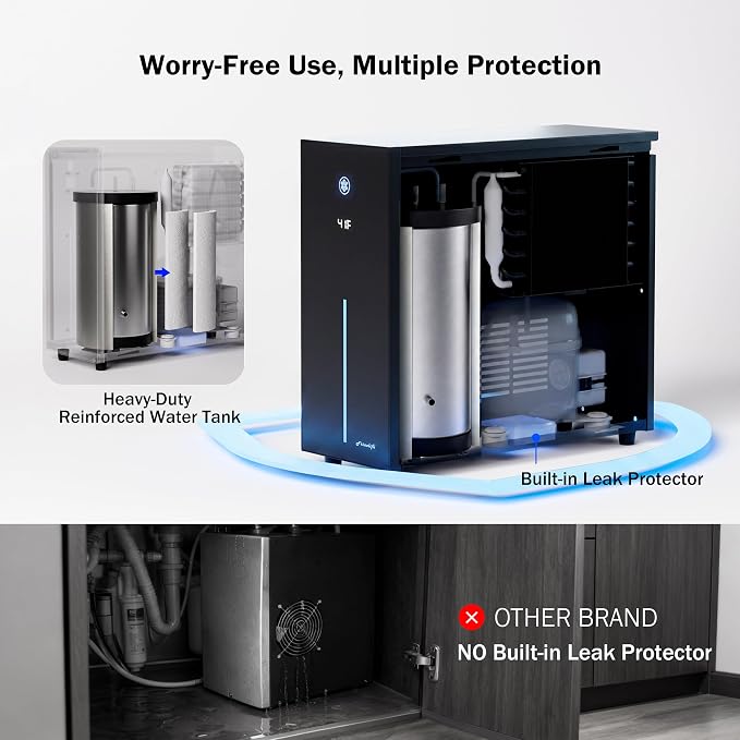 Frizzlife Under Sink Water Chiller Cooling System with Filter, CW5000+MS99 | Cold & Room-temp Outlets Faucet, NSF 53/42/372 Certified MS99 Superior Filtration, Adjustable Cooling, Space Saving Design
