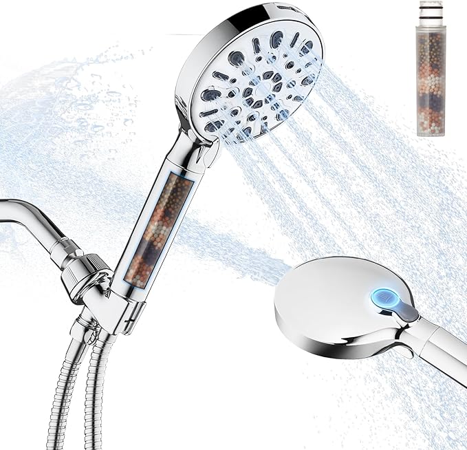 Filtered Shower Head with 8 Spray Modes, High Pressure Handheld Showerhead Filter for Hard Water Filtering Showerhead with Hose(N8HS702CP-NA)