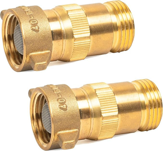 Hourleey Brass Hi-Flow Water Regulator, 2 Pieces RV Pressure Water Regulator with Filter Screen, for Campers, Travel Trailers, RV Plumbing System, 40-50 PSI, Set of 2