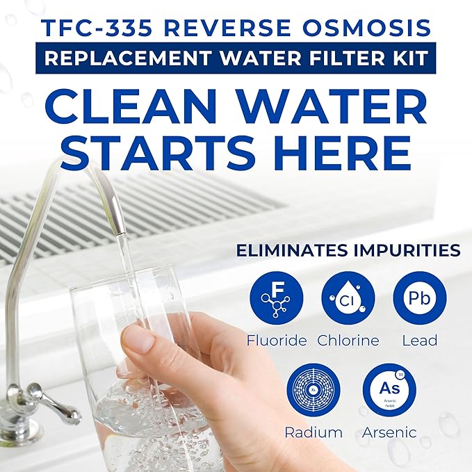(TFC-335) Reverse Osmosis Water Filter Replacement Kit - Sediment, Carbon Cartridge, Inline GAC Post Filter Membrane