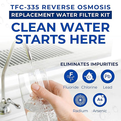 (TFC-335) Reverse Osmosis Water Filter Replacement Kit - Sediment, Carbon Cartridge, Inline GAC Post Filter Membrane