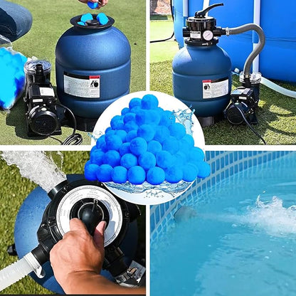QwayHome 1.54 lbs Pool Filter Balls, Reusable Filter Media Balls for Swimming Pool Sand Pump, Efficient Eco-Friendly Fiber Filter Balls, Pool Filter Sand Alternative, Equals 55 lb Filter Sand,Blue