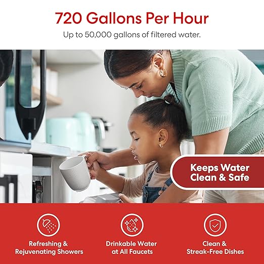 Brio Whole House Water Filter System w/Gauge & Fast-Flow CTO Carbon Block Filter (5 Micron) 4.5" x 10" | Improves Taste & Protects Home Appliances | 720 GPH | 50,000 Gallons or 6 Months