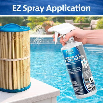 Aqua EZ Cartridge & D.E. Filter Cleaner – Fast Spray & Rinse Formula, Extends Filter Life, Boosts Flow & Circulation, Fresh Orange Scent, Cleans Pool Filters, Equipment, Spas & More (32 oz.)