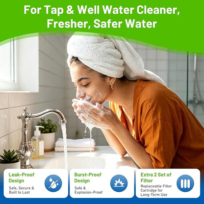 3 Stage Whole House Water Filter System, Water Softener System, Extra 2 Sets of Water Filter Replacement, Reduces Heavy Metal, Chlorine Oder, Taste, 10"x2.5", 3/4" Ports with 2 Valves