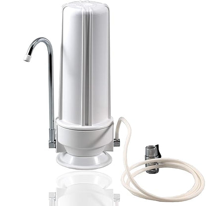 NU Aqua Countertop Water Filter System - 1 Stage w/Chrome Faucet - Over the Counter Top Drinking Water Purifier Filtration & Dispenser for Kitchen Sink - 120-Day Trial - Filtros de Agua para Tomar