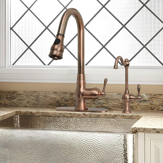 Akicon Kitchen Water Filter Faucet, Brass Body 100% Lead-Free Drinking Water Faucet Fits Most Reverse Osmosis Units or Filtration System, Non-Air Gap, Cold Water Only(Antique Copper)