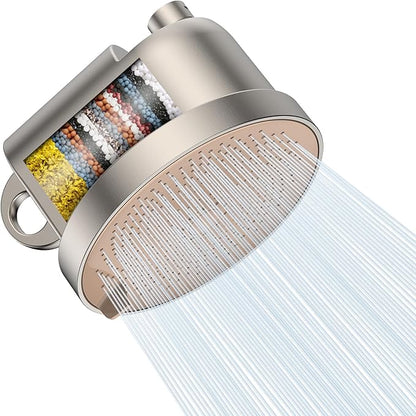 NSF Certified Filtered Shower Head - 5 Settings High Pressure Rain Shower Head for Hard Water Softener - Easy Install & Replace - Bathroom Showerhead to Remove Chlorine & Heavy Metals (Brushed Nickel)