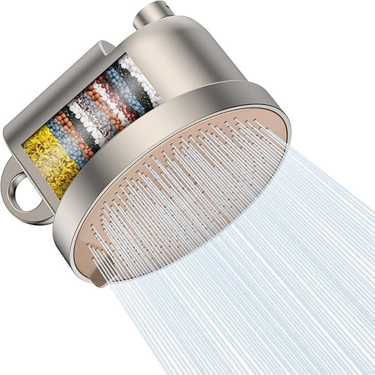 NSF Certified Filtered Shower Head - 5 Settings High Pressure Rain Shower Head for Hard Water Softener - Easy Install & Replace - Bathroom Showerhead to Remove Chlorine & Heavy Metals (Brushed Nickel)