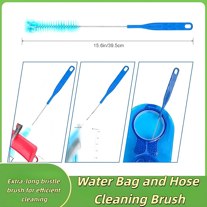 4PCS Outdoor Backpack Reservoir Cleaning and Drying Kit Flexible Brushes for Hose and Bite Valve Collapsible Drying Frame Carrying Pouch for Hydration Bladder Maintenance