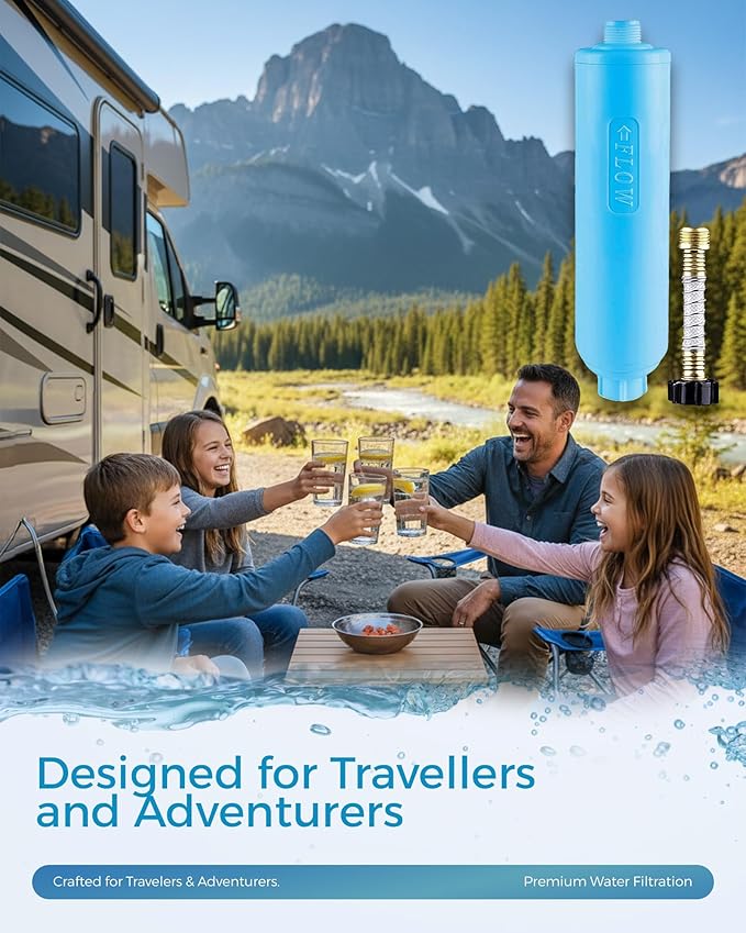 EcoBlueLife RV Water Filter - Inline Attachment with KDF & Activated Carbon, Reduces Odors, Chlorine-Taste, Sediments for Pure Drinking Waters, Perfect for Travel Trailers, Marine, Camper Water Filter