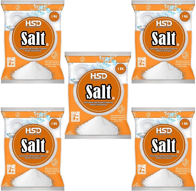 1kg Dishwasher Salt, Powerful Cleaning Dishwasher Salt, softener salt, Best For Laundry Kitchen Dish Washing, Compatible to All Water Softner Machines, Premium Food Grade 100% Genuine British Salt (5)