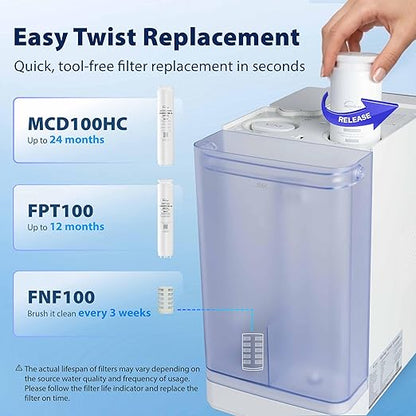 iSpring RCD100-THCW Hot & Cold Countertop Reverse Osmosis System, White, RO Water Filter Dispenser, 9 Temperature Options from 50–210°F & 6 Dispensing Volumes, TDS & Filter Life Monitor