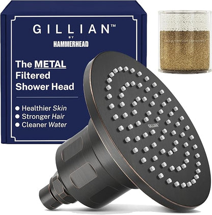 Gillian™ by HammerHead High Pressure Shower Head with Filter – KDF-55 Filtered Shower Head for Hard Water, Healthier Skin & Hair – Metal 6-Inch Rainfall Showerhead with Filters, Oil Rubbed Bronze