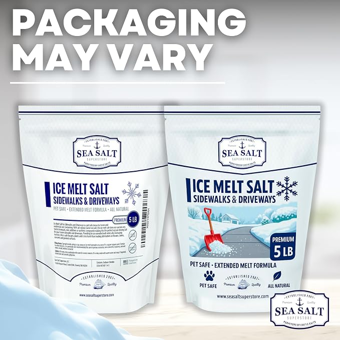 Sea Salt Natural Ice & Snow Melt - Pet & Kid Safe Safety Deicing Salt - 20 LBS Bag Covers 5000 SQ FT - No Chemicals - 100% Natural - Pacific Northwest - Waterproof Pouch