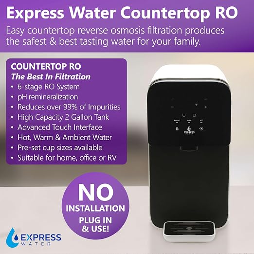Express Water ROC001ALK pH UV Countertop Reverse Osmosis Water Filter 6 Stage RO System with UV Purifier and pH Remineralization