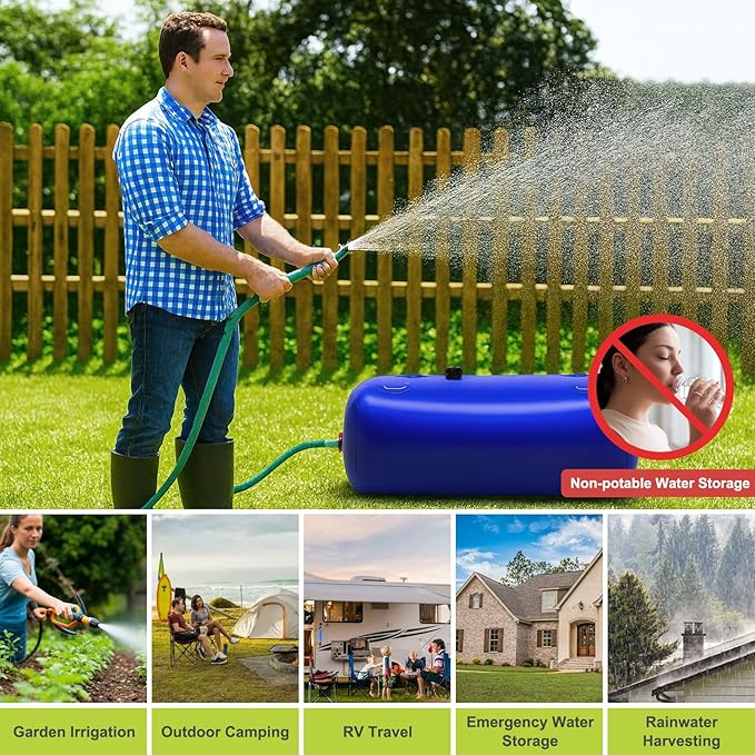 30 Gallon Water Bladder, 1000D PVC Foldable Portable Water Tank, Blue Large Capacity Water Bag Container for Garden, Drought Resistance, Fire Prevention, Emergency Supply