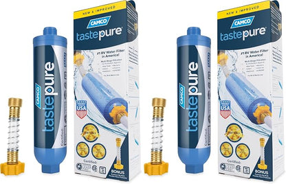 Camco TastePURE Water Filter, 6-Step Filtration | For RV | Flexible Hose Protector | Made in USA | 40043