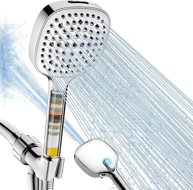 Filtered Shower Head with Handheld, High Pressure 7 Spray Showerhead with Filters, Detachable Shower Heads, Water Softener Filters for Hard Water - Remove Chlorine