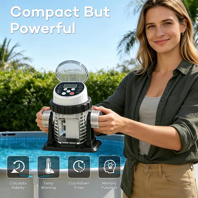 Salt Water Pool Chlorinator System for Above Ground Pools 15,000 Gallons | Built-in Salinity Sensor, Smart All-in-One Design, Plug-in Salt Chlorine Generator, Easy to Set-Up, Clear Housing