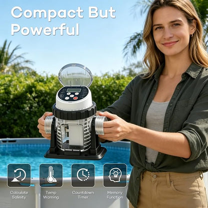 Salt Water Pool Chlorinator System - Built-in Salinity Sensor, Smart All-in-One Design, Plug-in Salt Chlorine Generator for Above Ground Pools up to 10,000 Gallons,Easy to Set-Up