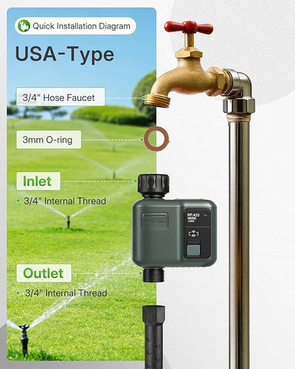 WiFi Water Timer for Garden Hose, Sprinkler Timer 1 Zone, Smart Hose Water with WiFi Irrigation Controller,Voice Control RF433 Automatic Irrigation System/Rain Delay/Manual Watering D31WT06