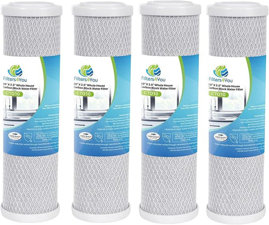 CFS Carbon Block Filters Compatible with Flow-Pur 8, WCBCS-975-RV, 4 Pack | Also fits 40621, FXWTC, WHKF-WHWC, WFPFC8002, WFPFC9001, GXWH04F, GXWH20F, GXWH20S, GXRM10, 3WH-STDCW-F02; 5 micron, 4 pack