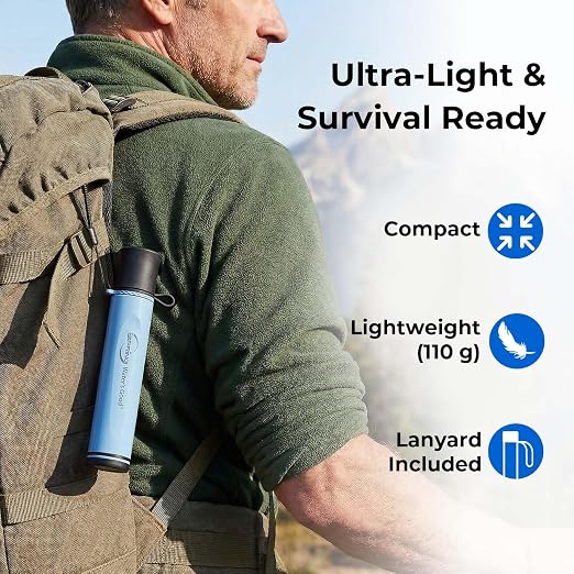 iSpring IFS-B Water Filter Straw, Washable & Reusable Filter Element, Electro-Adsorption&Carbon Block, Removes Microorganisms & Lead, SGS-Tested Portable Purifier for Camping, Hiking & Emergency