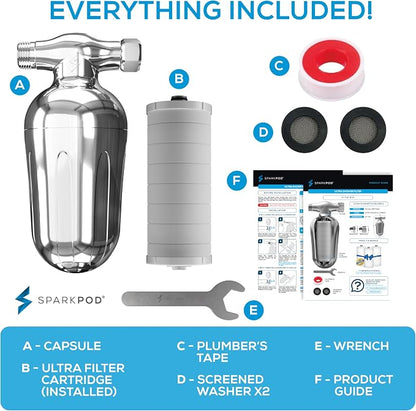 SparkPod Ultra Shower Filter - High Output Shower Head Water Filter & Cartridge - 150 Stage Equivalent, Remove Up to 95% of Chlorine & Heavy Metals for Soft Hair & Skin (Luxury Polished Chrome)