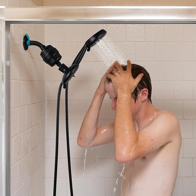 G-Promise 16 Stage Shower Filter For Hard Water, Reduces Chlorine and Fluoride, Improves Dry Skin, Universal With G1/2" Threads Design, Comes With a Replacement Cartridge (matte black)