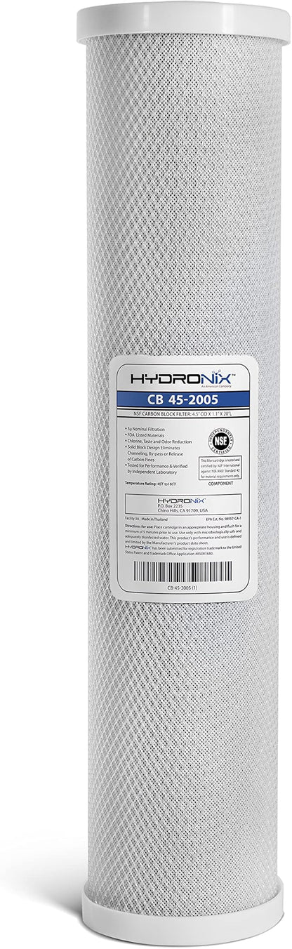 Hydronix CB-45-2005 Whole House, Commercial & Industrial NSF Coconut Carbon Block Water Filter, 4.5" x 20" - 5 Micron